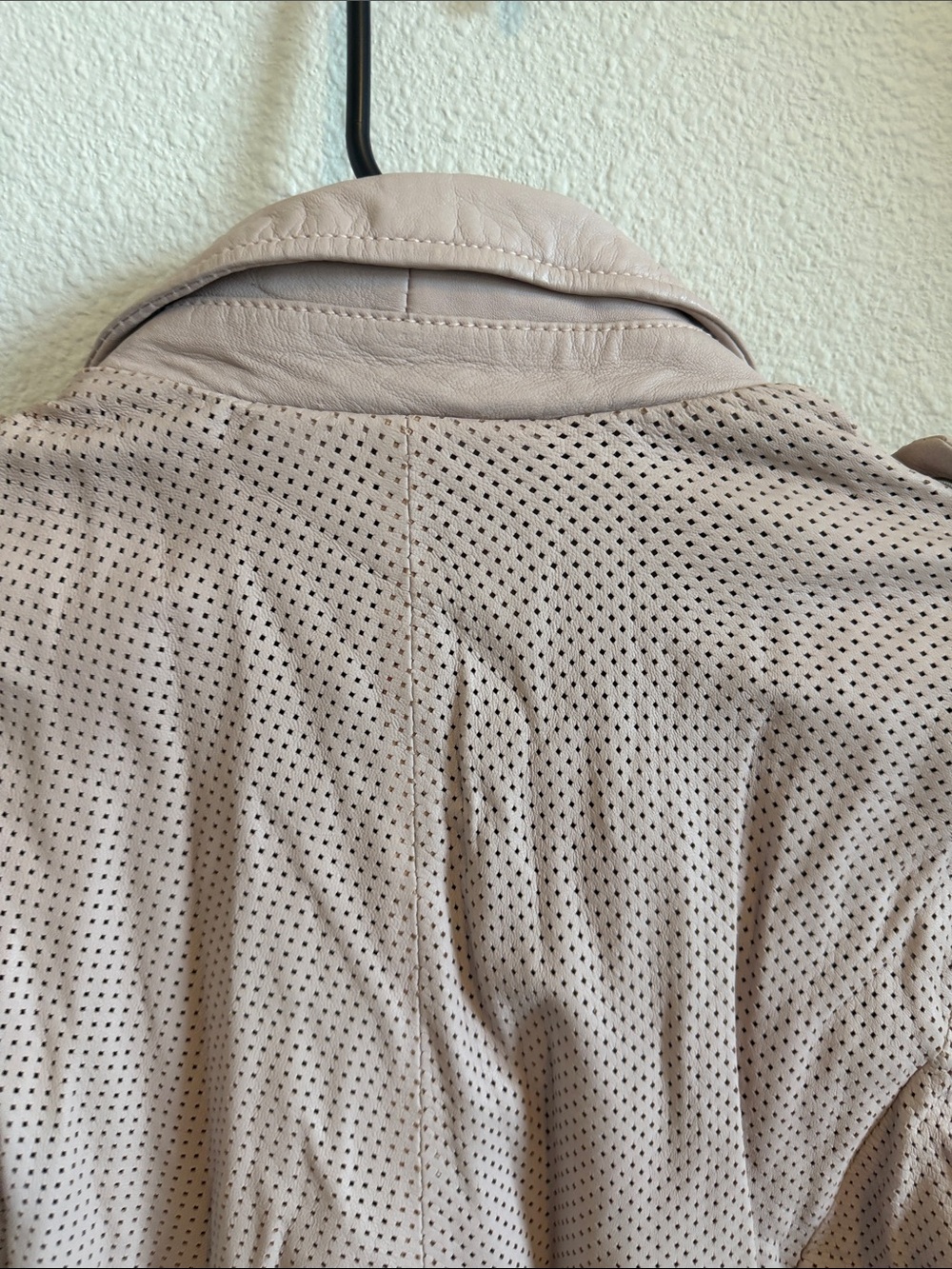 Perforated Light Pink Leather Biker Jacket by Massimo - Picture 5 of 5